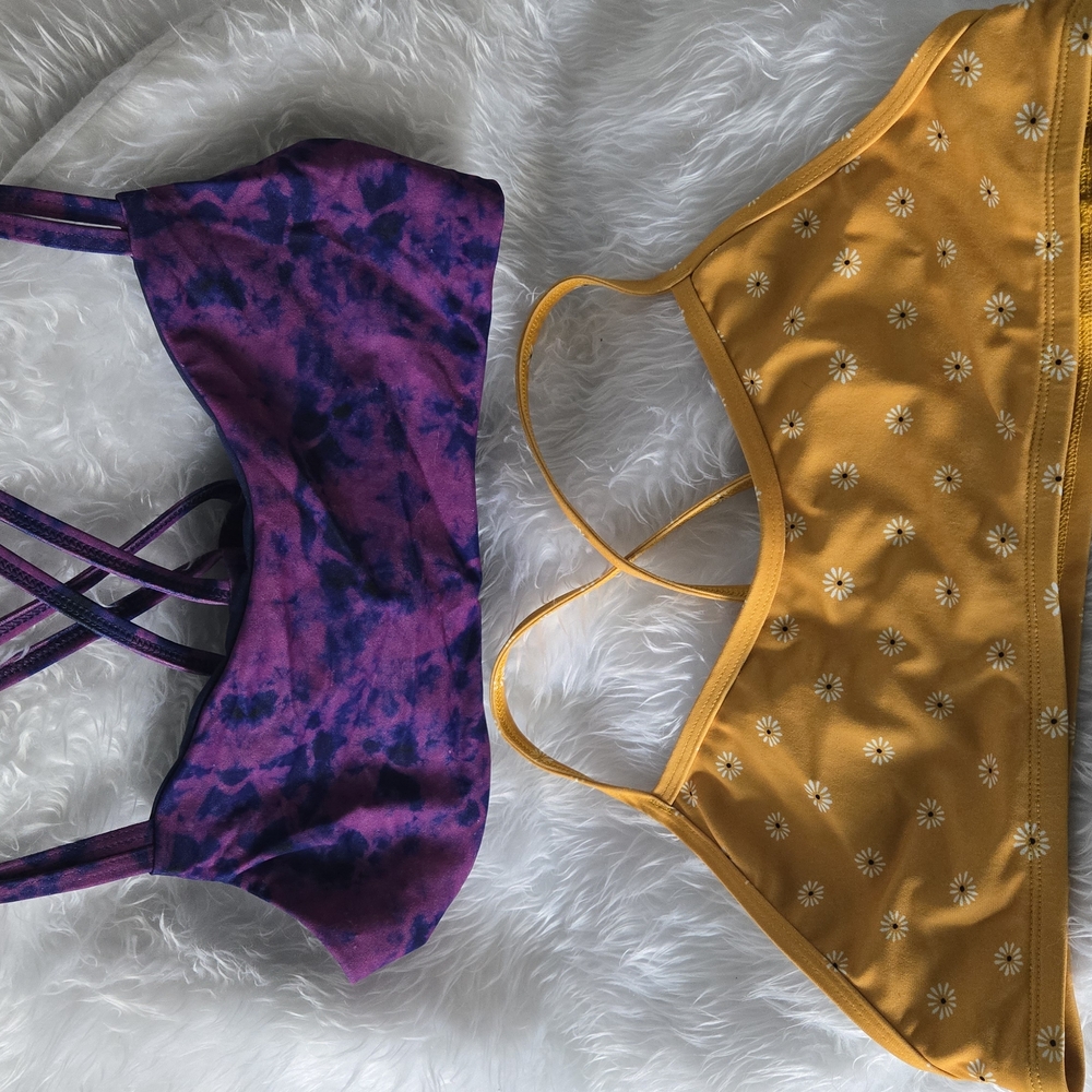 Jolene Swimwear Lot Of 2-xlarge Purple Tie-Dye and Yellow‎ Floral Bralettes